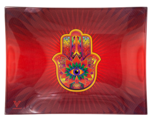 Shatter Proof Glass Rolling Tray Hamsa Red