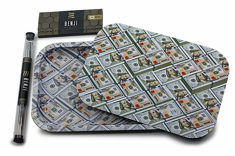 Benji hundred dollar bill rolling tray with magnetic lid